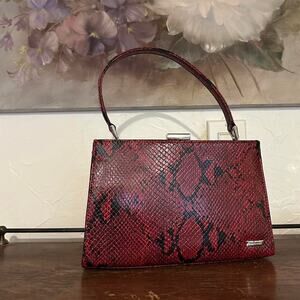 Nine West Women’s Handbag Red Snakeskin Y2K Purse Top Handle Vintage Bag
